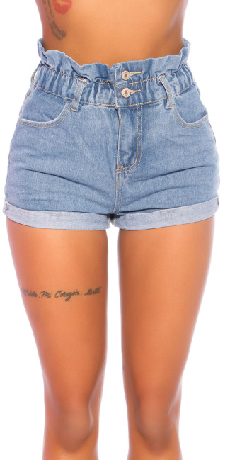hoge taille jeansshorts paperbag-style blauw